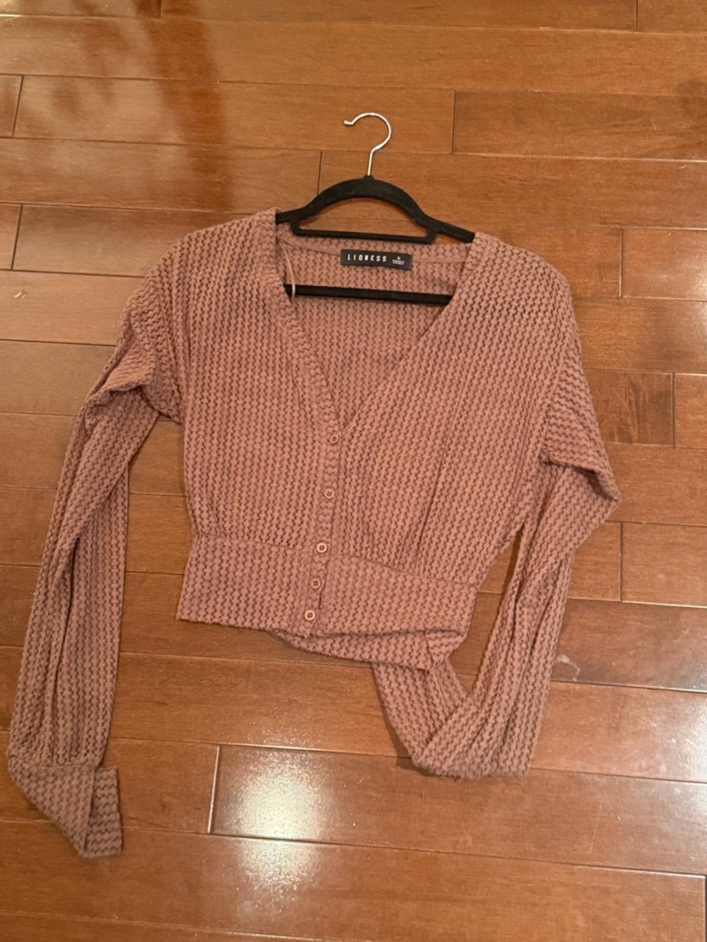 Lioness Dusty Rose Knit Button-Front Cropped Cardigan